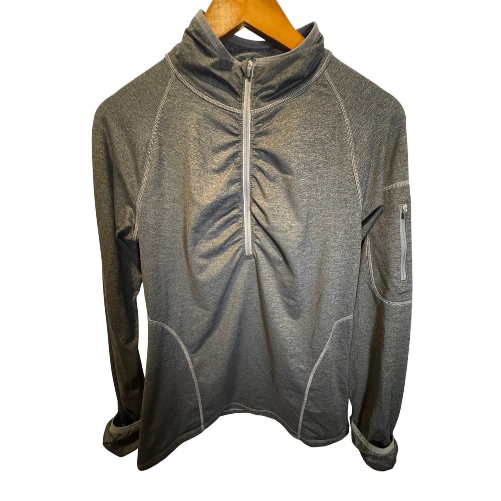 Kirkland Signature Womens Gray Quarter Zip Pullover Active Top Thumbholes Size M